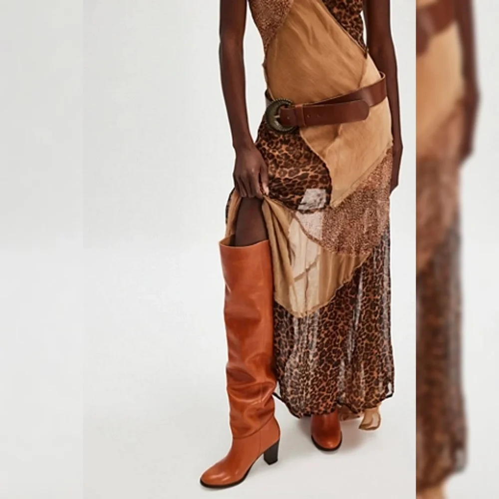 Free People‎ Georgie Over-the-knee Boots in Saddle Brown Leather